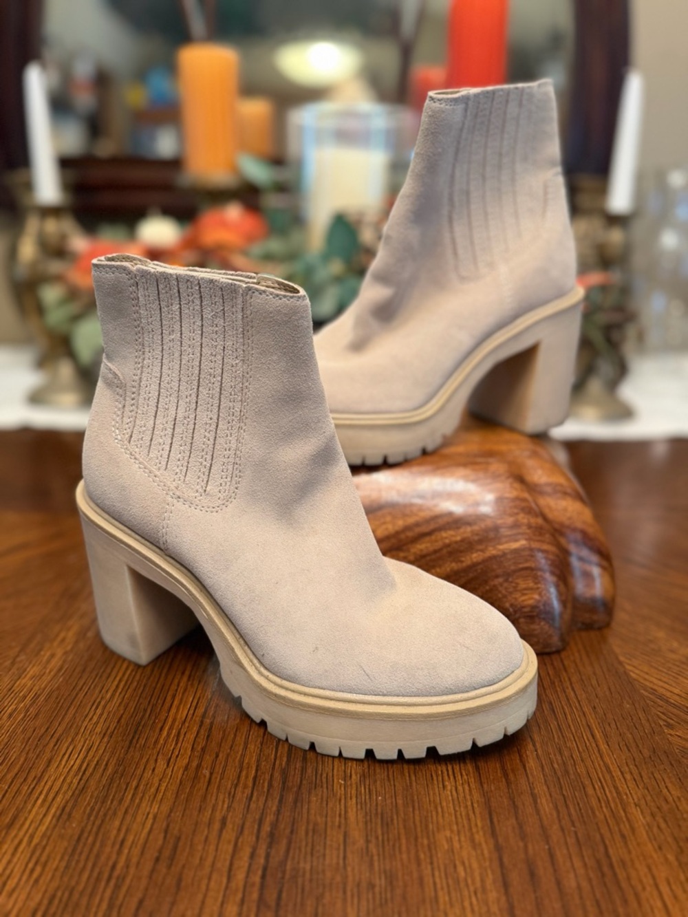 Neutral Suede Block Heel Chelsea Boot